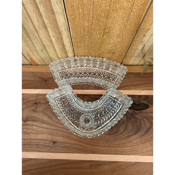 Vintage Clear Cut Glass Fan-Shaped Candle Holder Dish Set - Picture 2 of 8